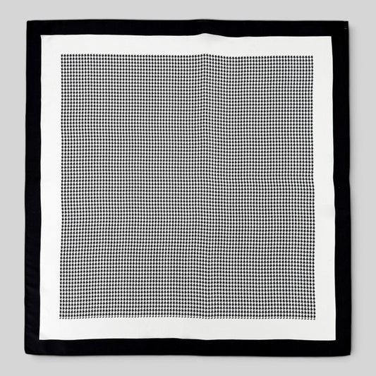 Black and white optical houndstooth 100% pure silk square headscarf by Modernist Mood