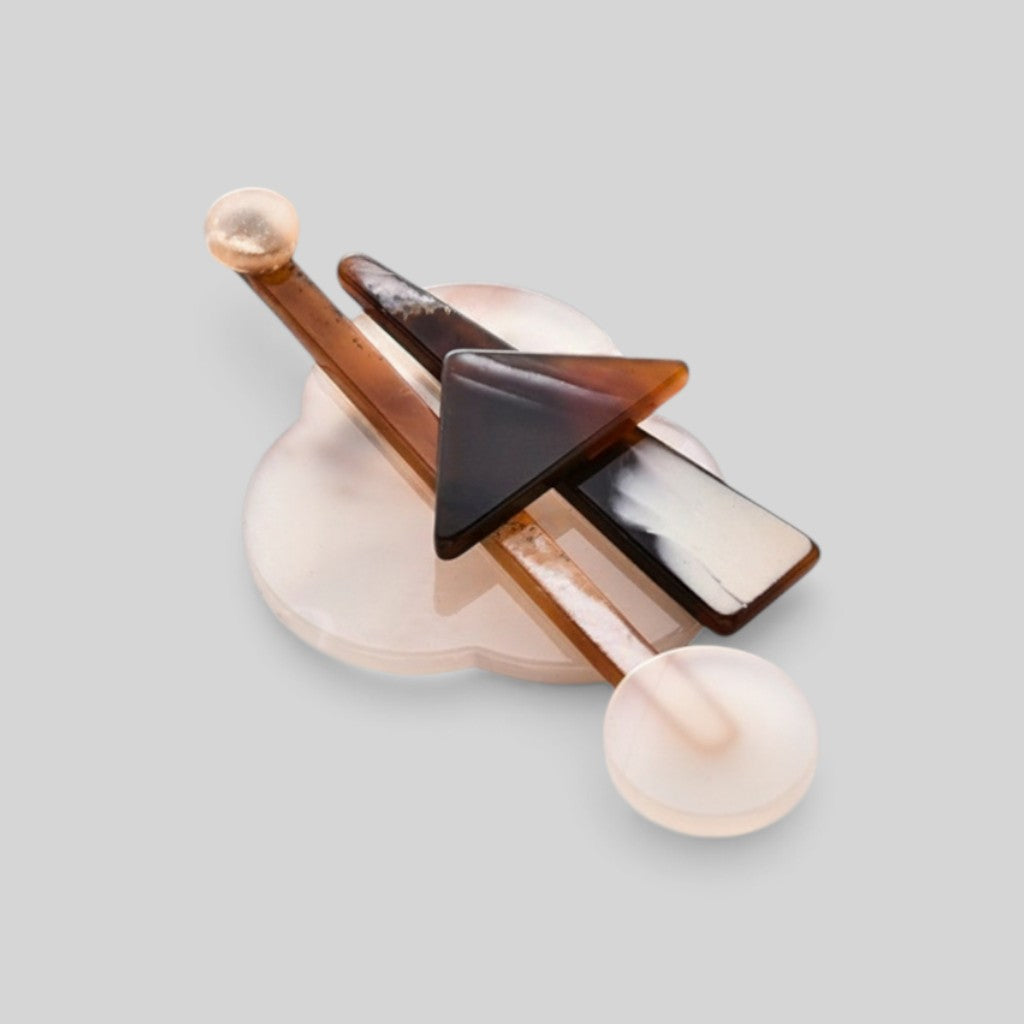 Warm cappuccino brown and mustard yellow geometric resin brooch