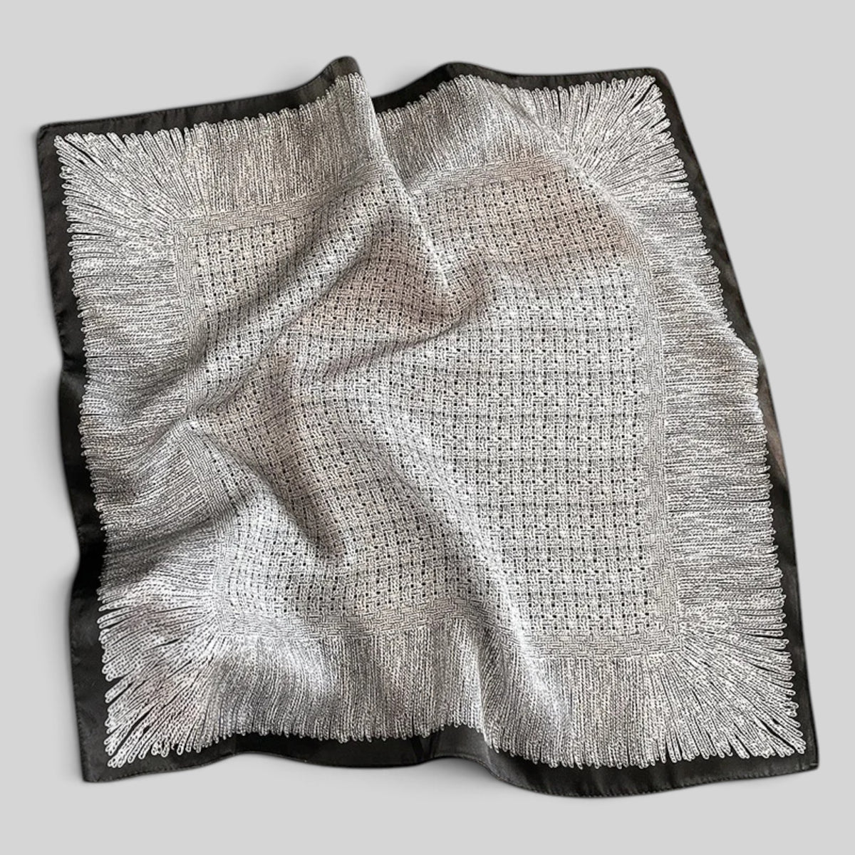 Spatial textured geometric grid pattern 100% silk square wrap by Modernist Mood