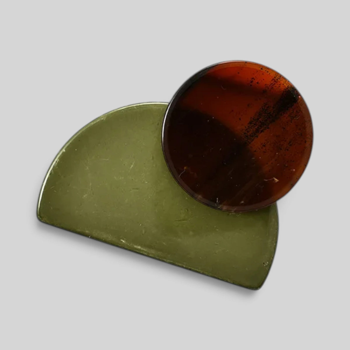 Olive green color-blocked geometric statement brooch pin