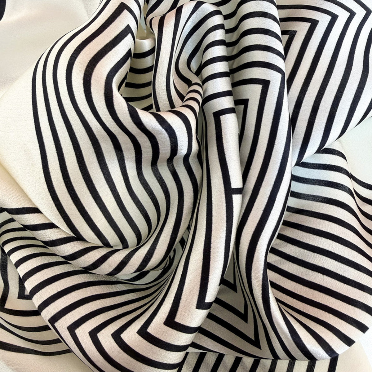Pearl and black geometric meander printed silk square bandana